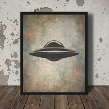 Listing image for Vintage UFO Wall Art, Sci-fi Flying Saucer Decor, UAP Alien Cryptid Space Poster