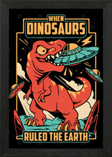 Listing image for Jurassic Contact - T-Rex vs UFO Framed Wall Art Poster Canvas Print Picture