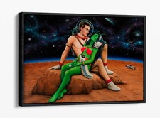 Listing image for RETRO VINTAGE ALIEN WOMAN ROMANCE UFO -FLOAT EFFECT FRAMED CANVAS WALL ART PRINT